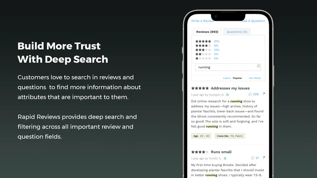 Rapid Shopify Produktrecensioner Frågor Djup Sökning