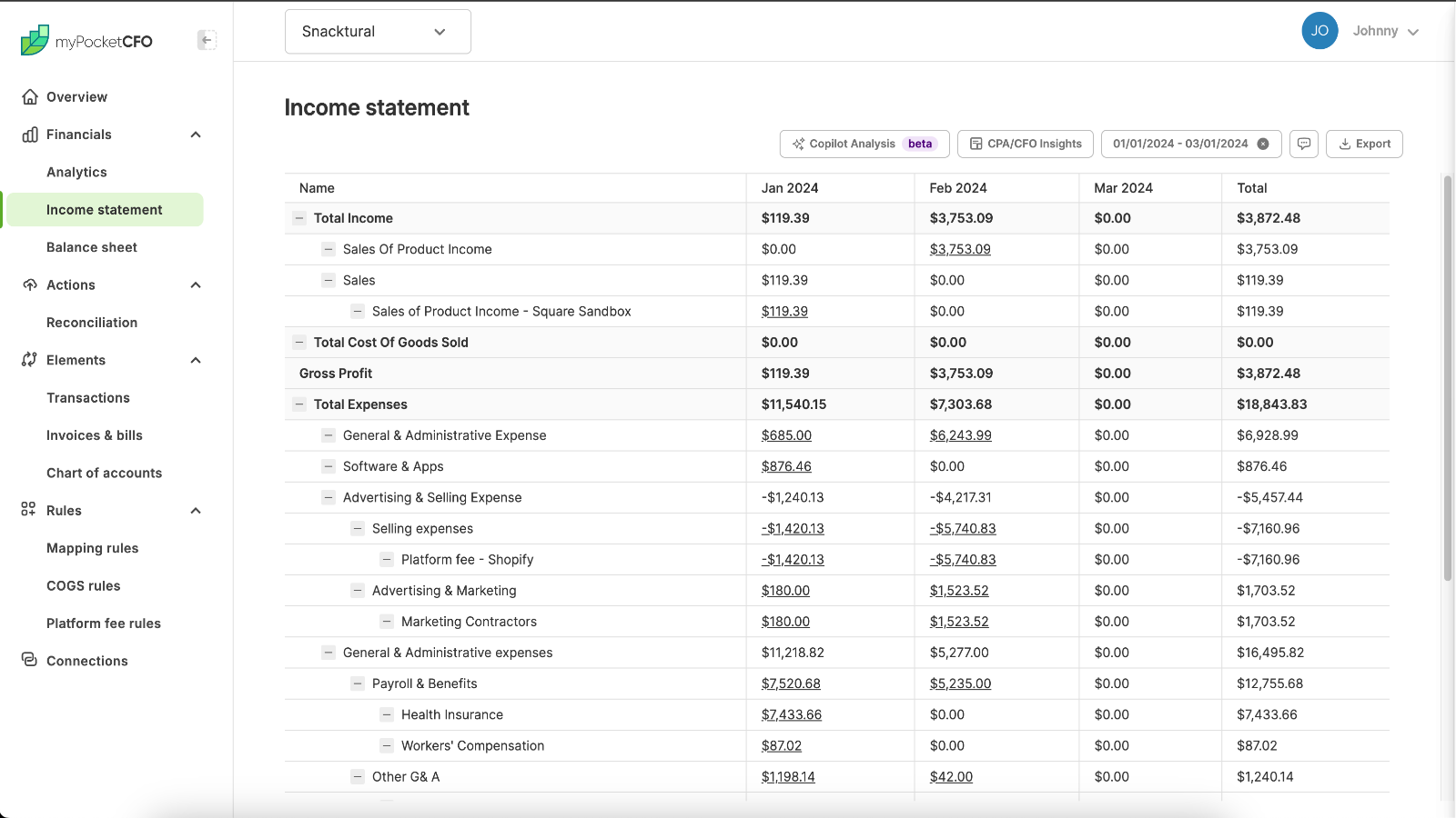 myPocketCFO income statement