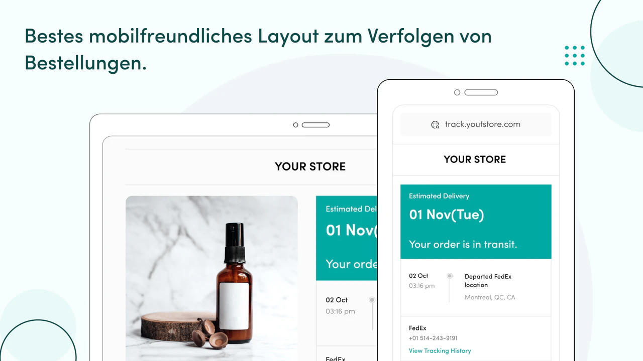 Mobilfreundliches Layout für die Verfolgung Ihrer Bestellungen.