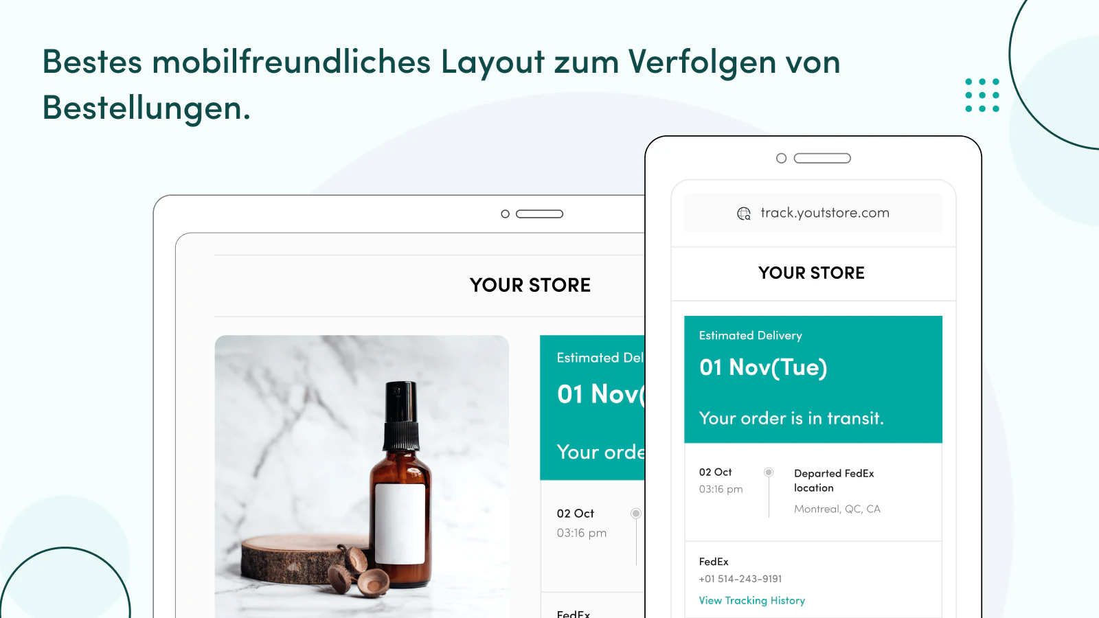 Mobilfreundliches Layout für die Verfolgung Ihrer Bestellungen.