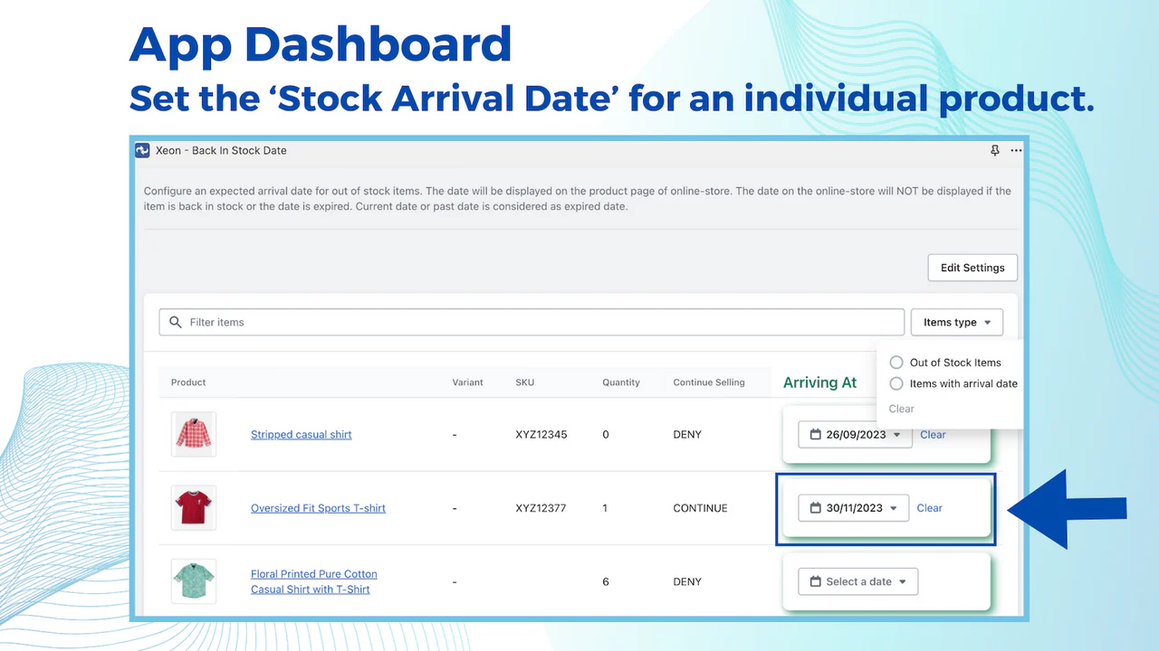 Configurações para data de chegada