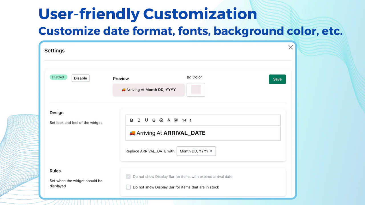 Personalize a aparência da data