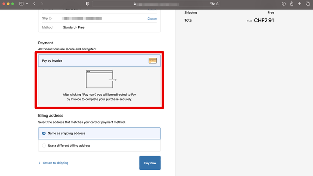 Payment method in checkout