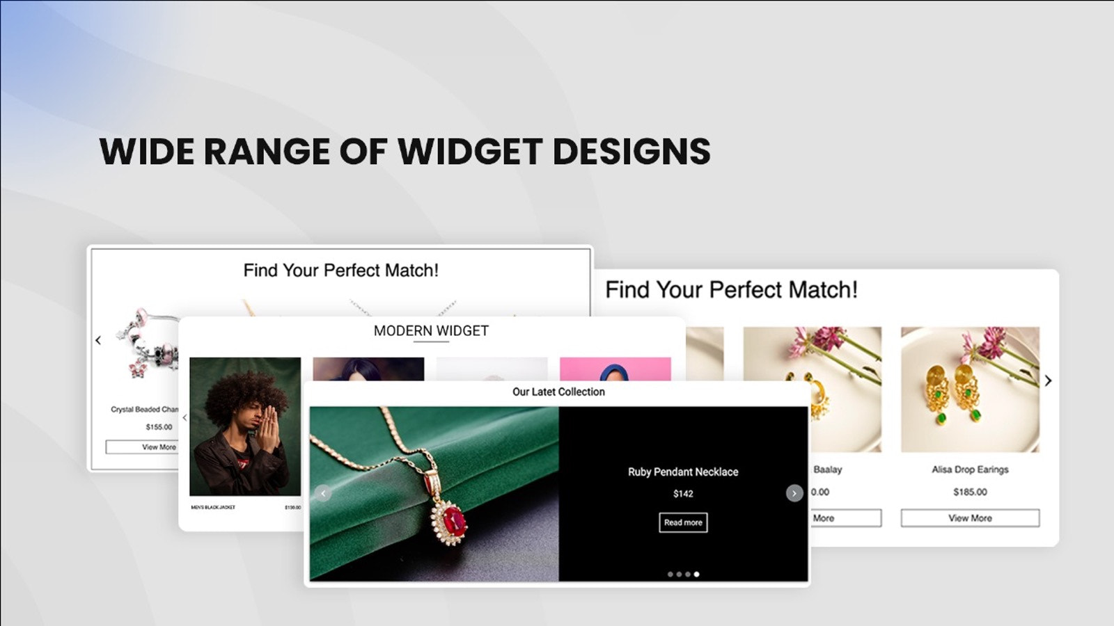 Ampla variedade de designs de widgets disponíveis para escolha