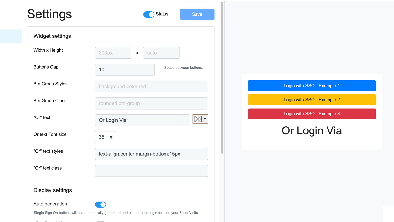 Configuración del widget