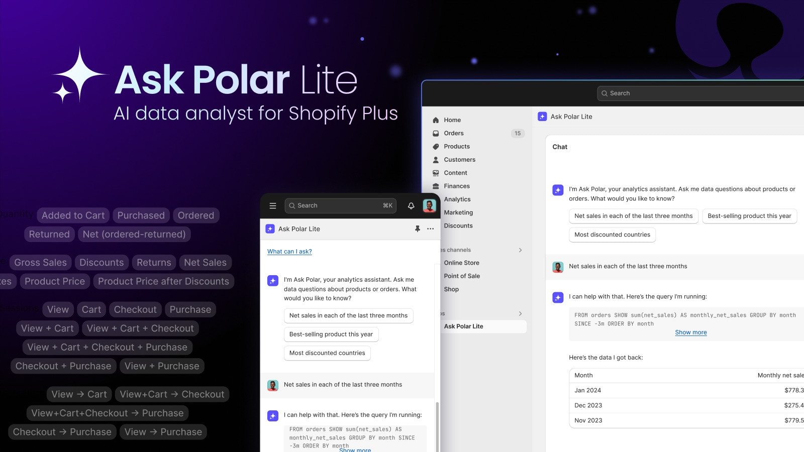 Screenshots van Ask Polar Lite op desktop en mobiel
