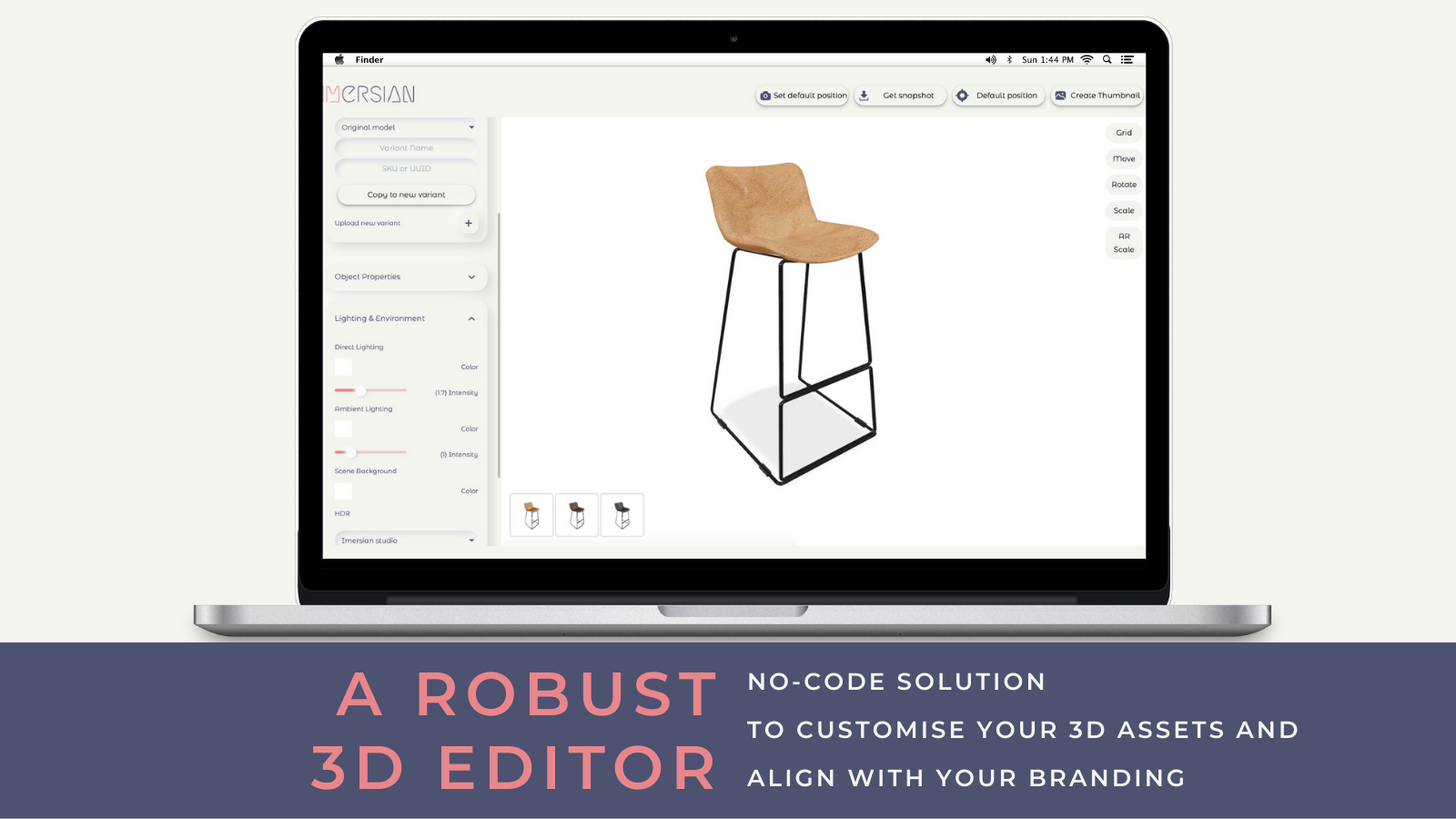 Editor 3D fácil sem código para criar variantes e publicar