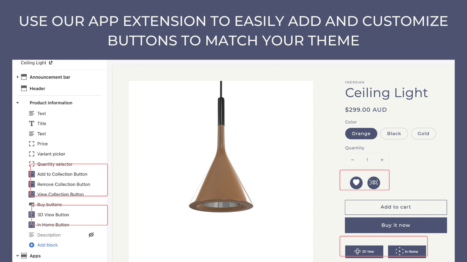 Use Shopify theme editor to easily add and customize buttons