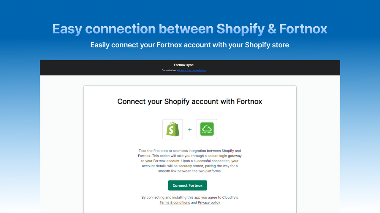 Easily connect your Fortnox account with your Shopify store