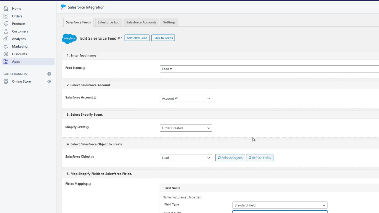 Map Shopify fields to Salesforce fields