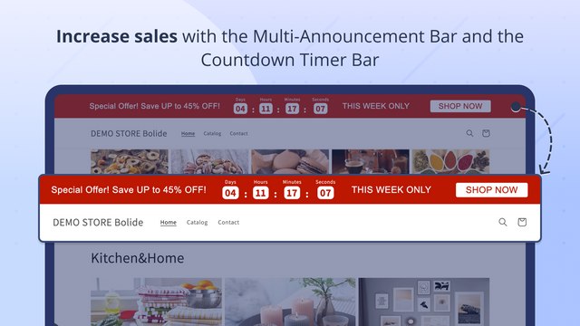 Increase sales with the Multi-Announcement Bar & Countdown Timer