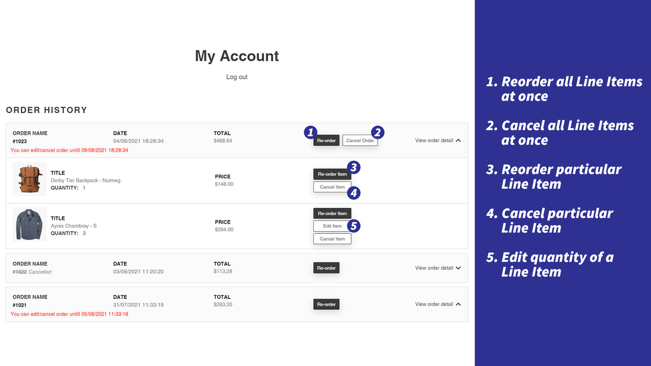 Accountpagina Beschrijvingen