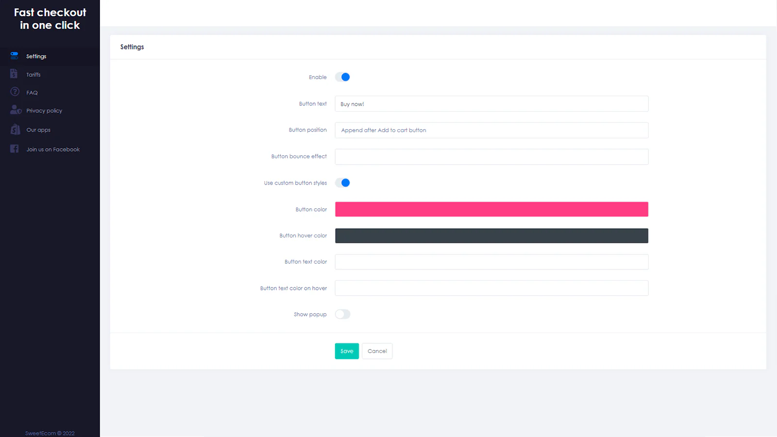 SweetCheckout Settings