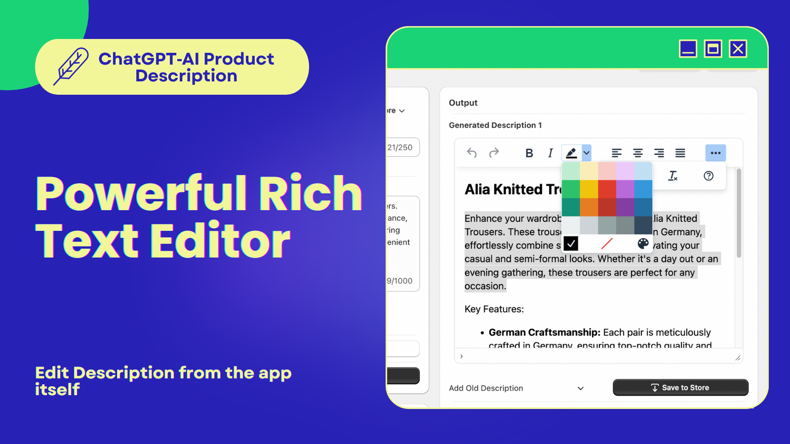 Powerful Embedded Product Description Editor