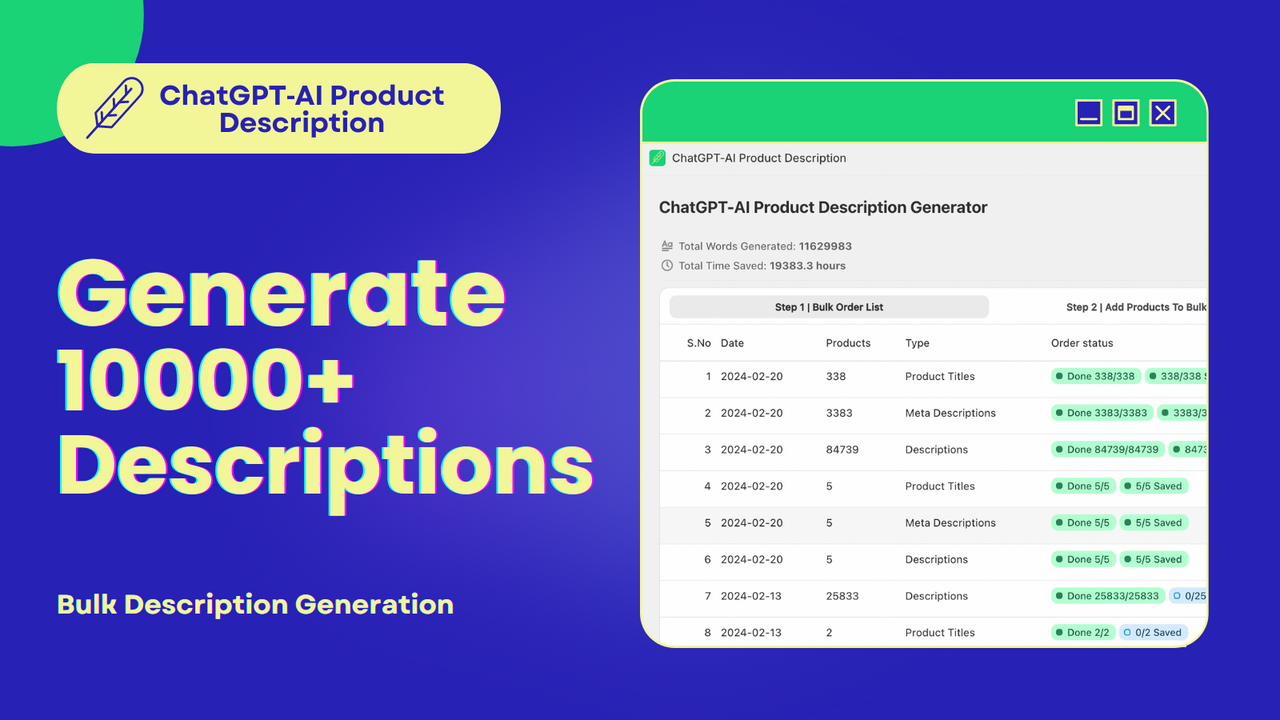 Bulk Product Descriptions By ChatGPT. Generate 10000+ Titles