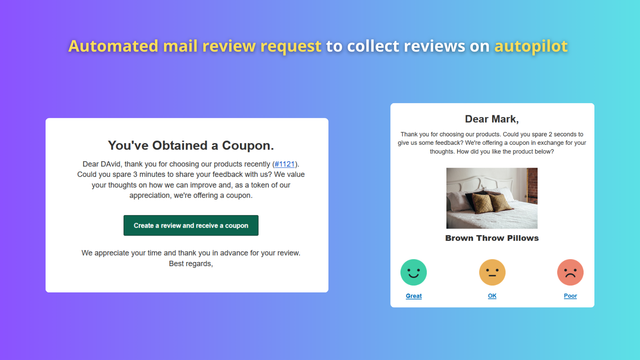 Automated mail review request to collect reviews on autopilot