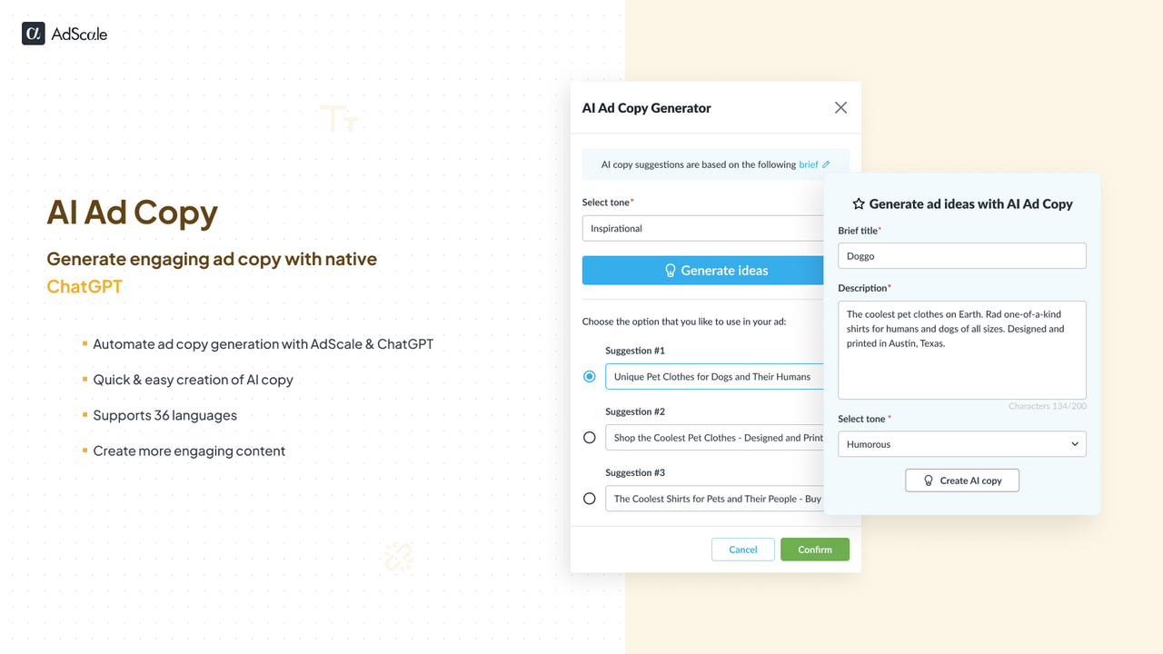 AI Ad Copy: Generate engaging copy easily with built-in ChatGPT