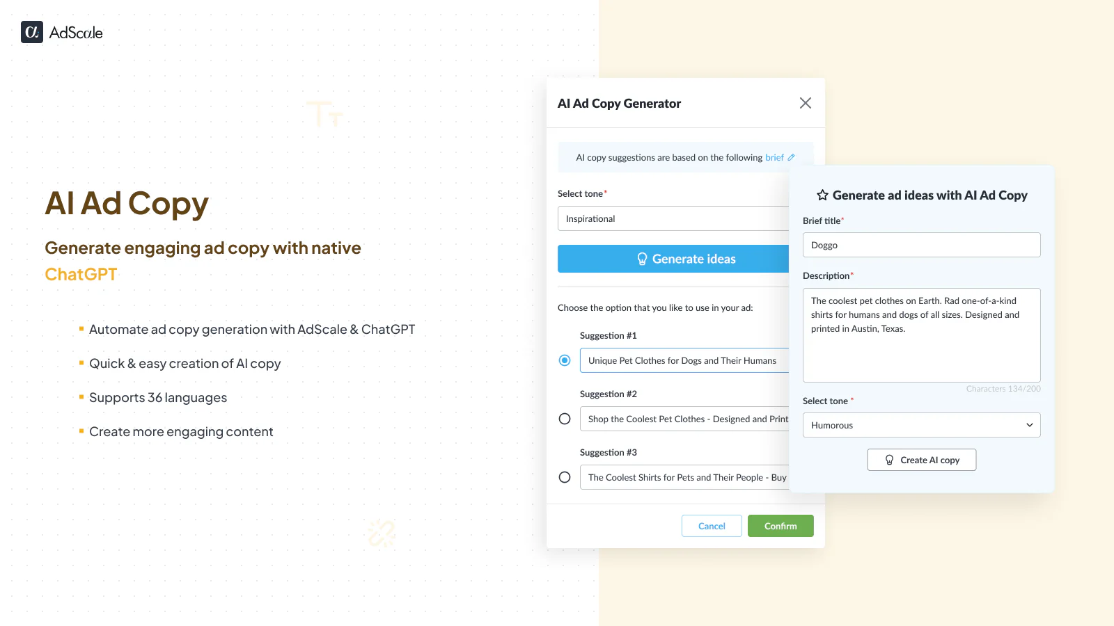 AI Ad Copy: Generate engaging copy easily with built-in ChatGPT