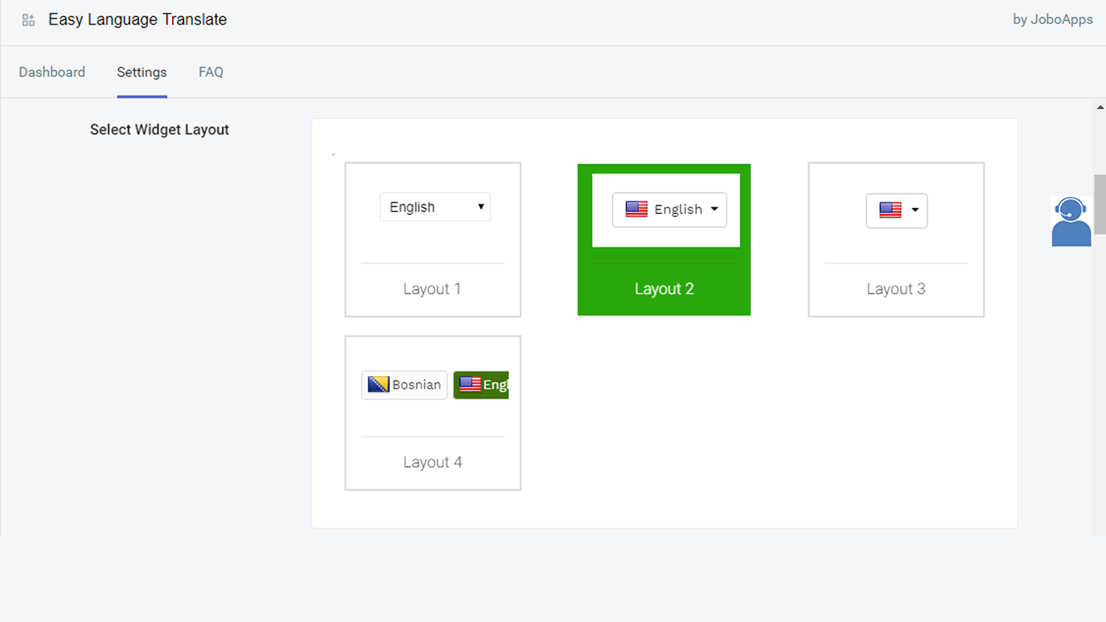 seleção de layout do easy language translate