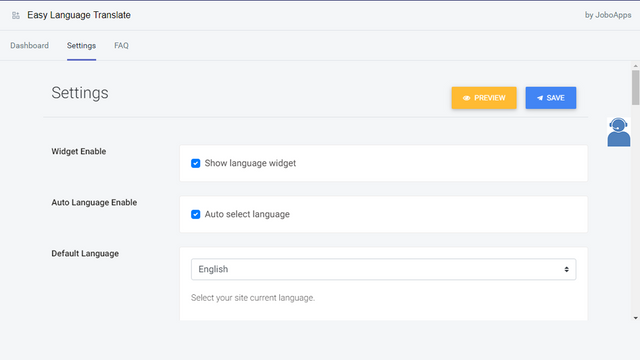 configurações básicas do easy language translate