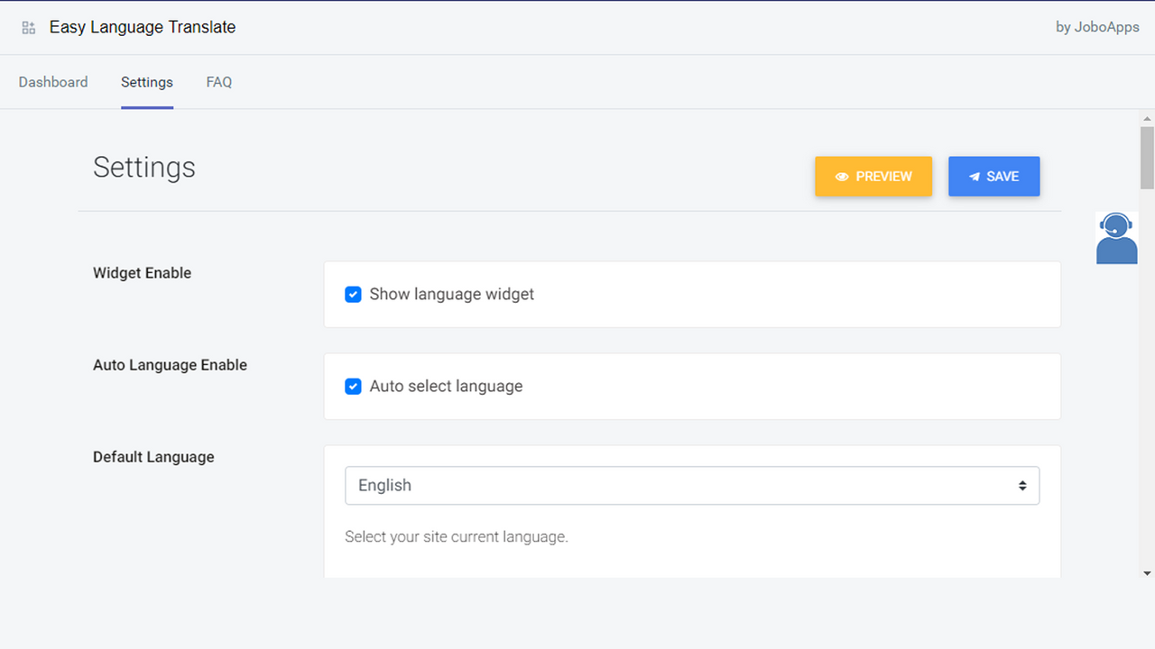 easy language translate grundlæggende indstillinger