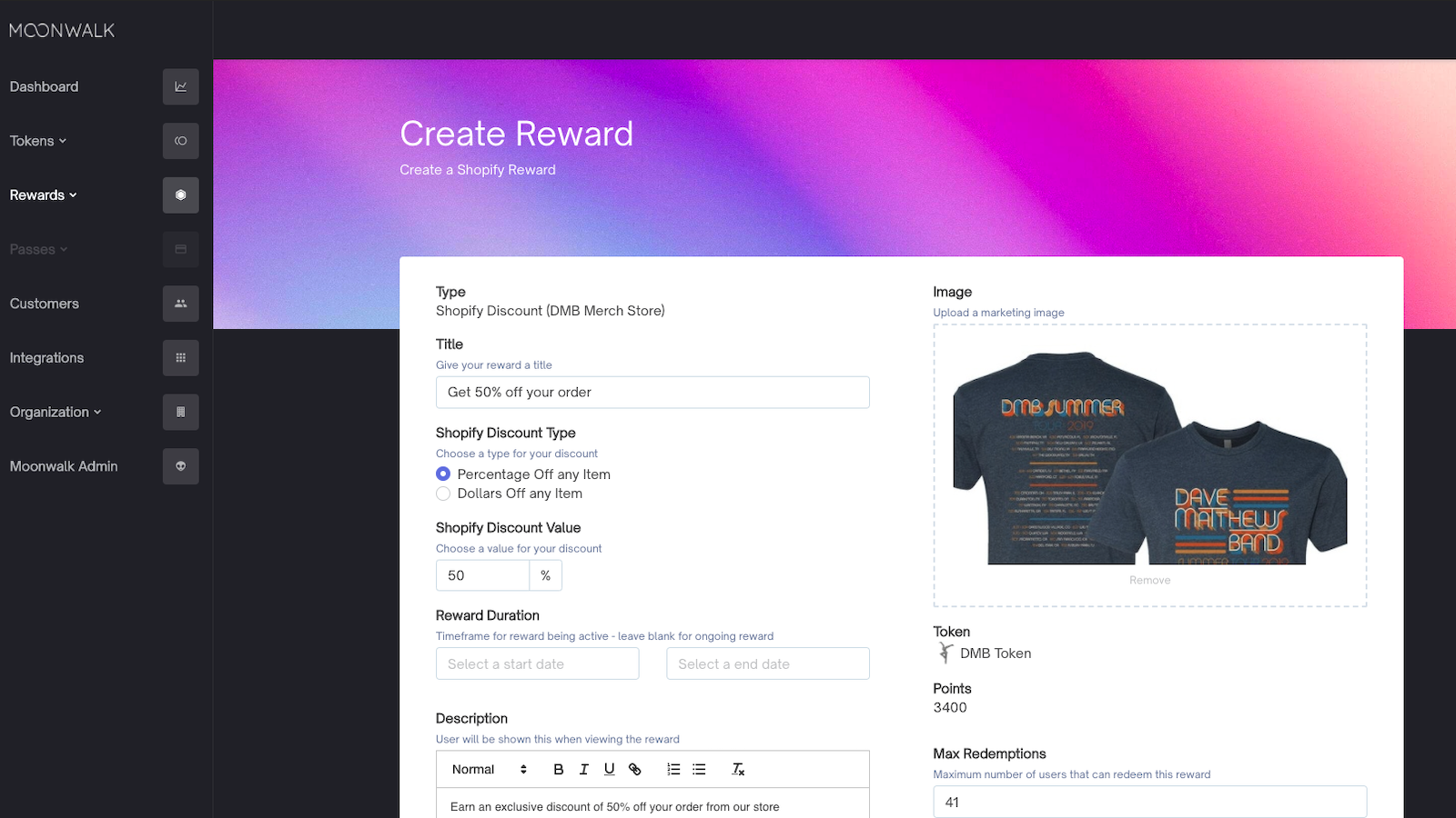 Create Rewards with Moonwalk