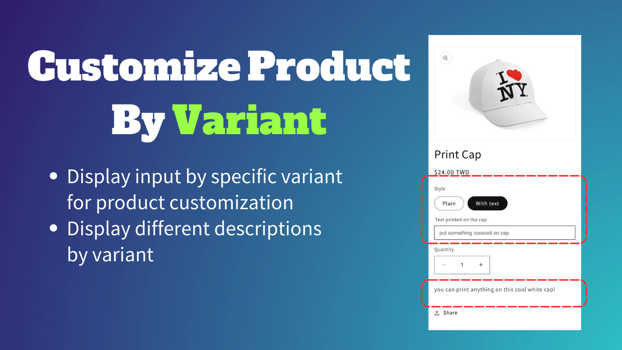 variant description, variant options, variant inputs