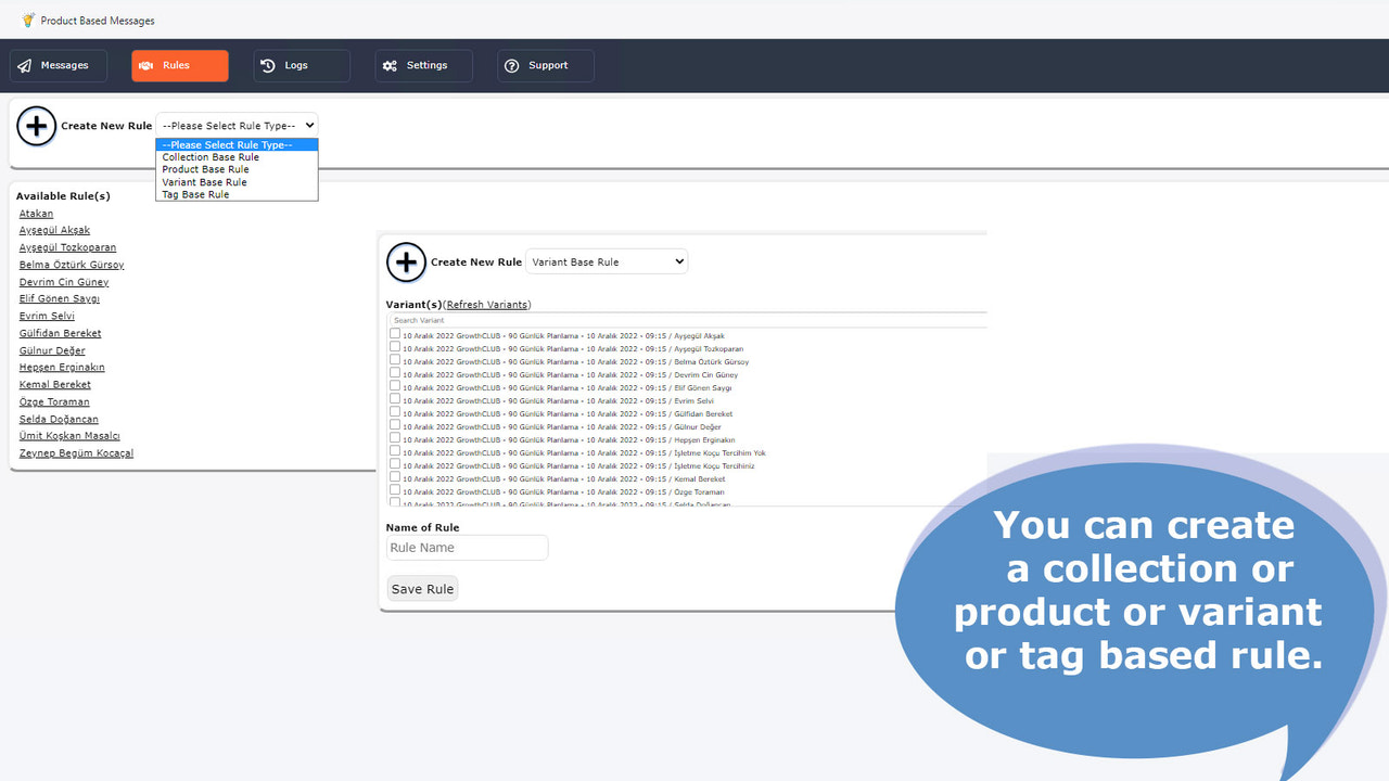Koleksiyon ürünü veya etikete dayalı bir kural oluşturabilirsin