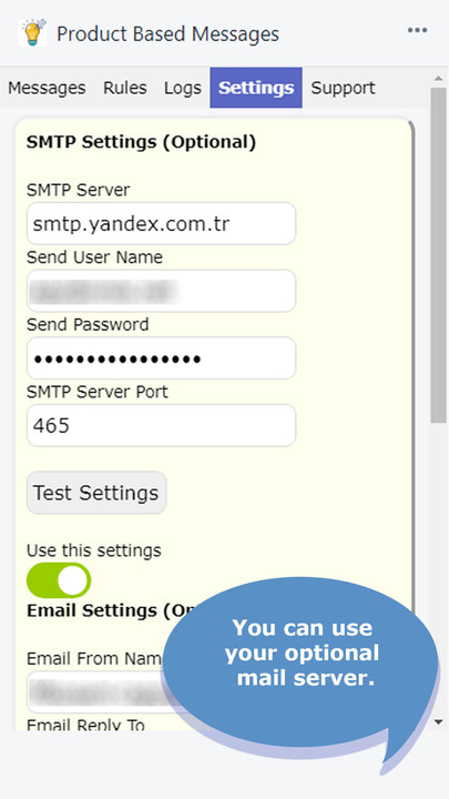 Vous pouvez utiliser votre serveur de messagerie en option.