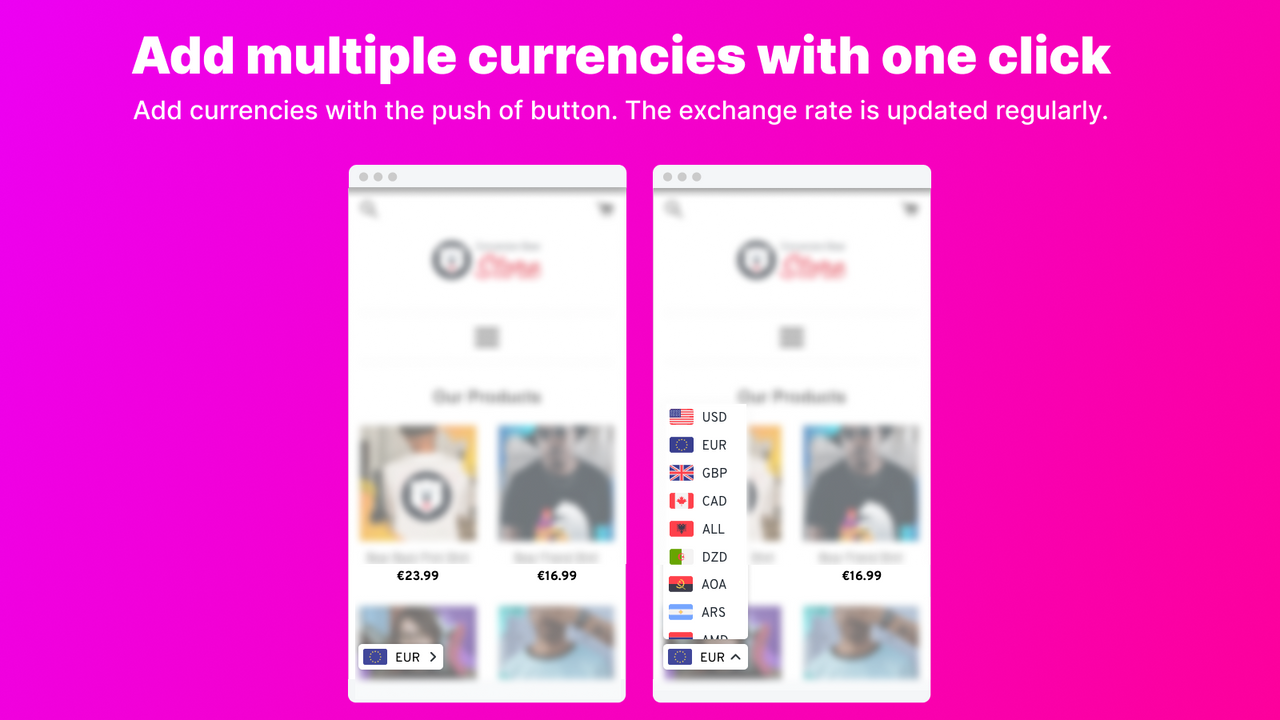 Shopify Multi Currency Converter, commutateur de devises