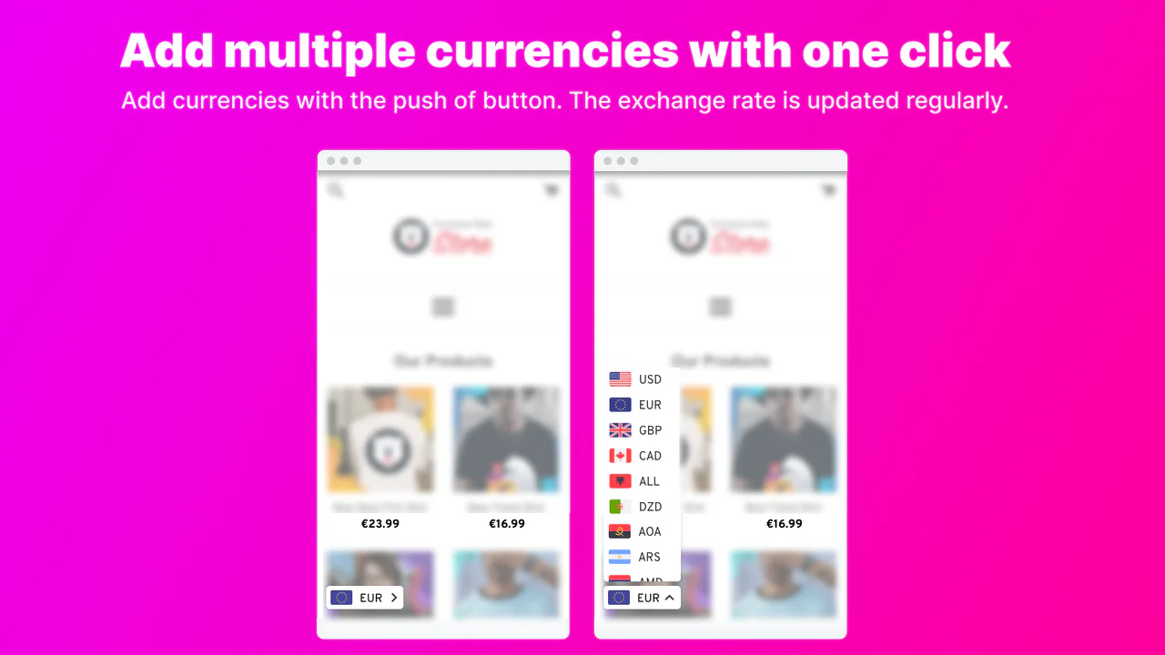 Shopify Multi Currency Converter, commutateur de devises