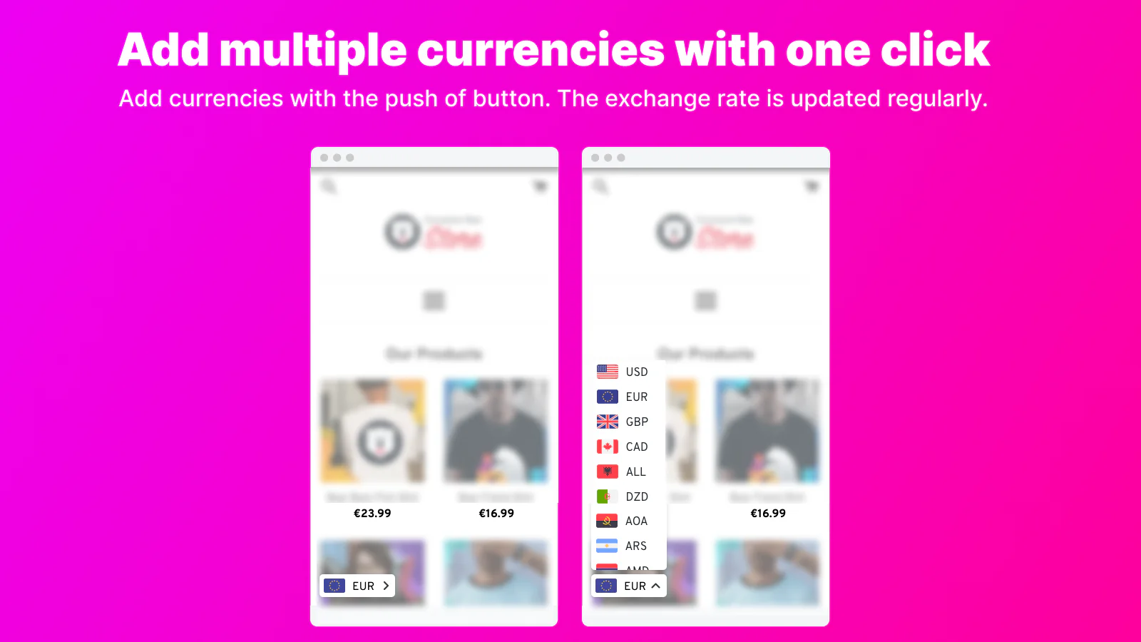 Shopify Multi Currency Converter, currency switcher