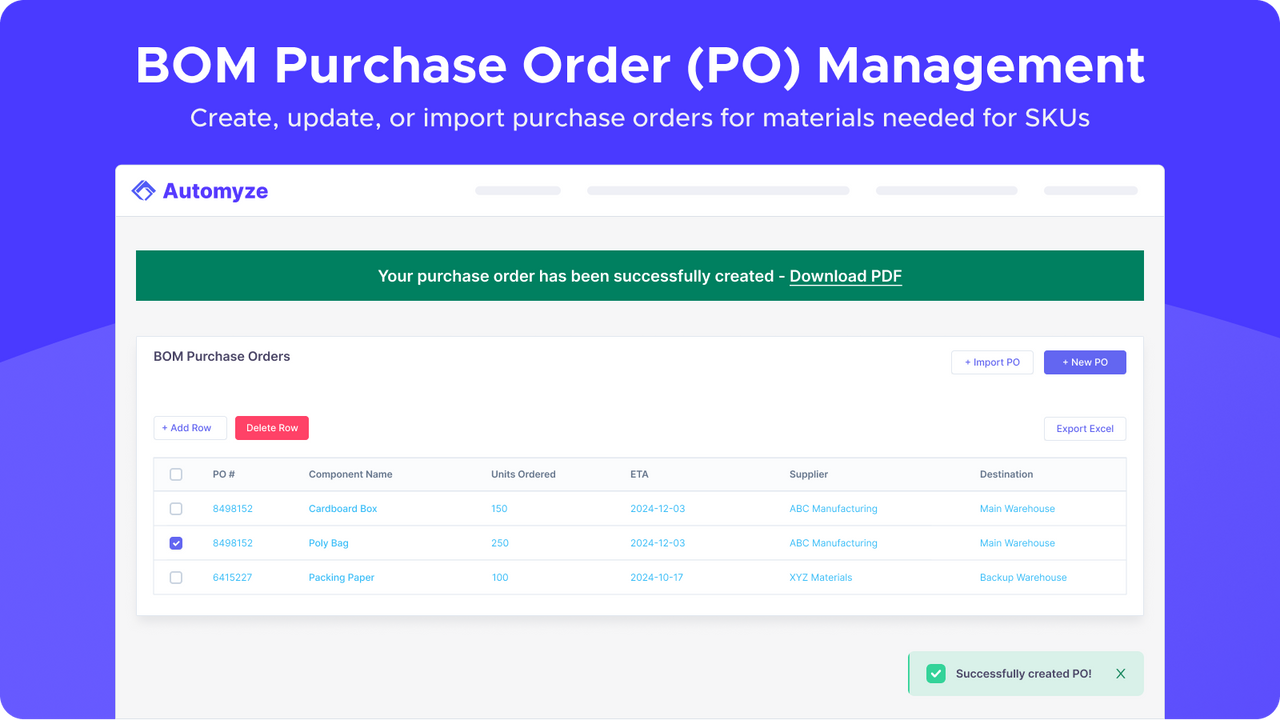 Crear POs para materiales con demanda vinculada a SKUs terminados