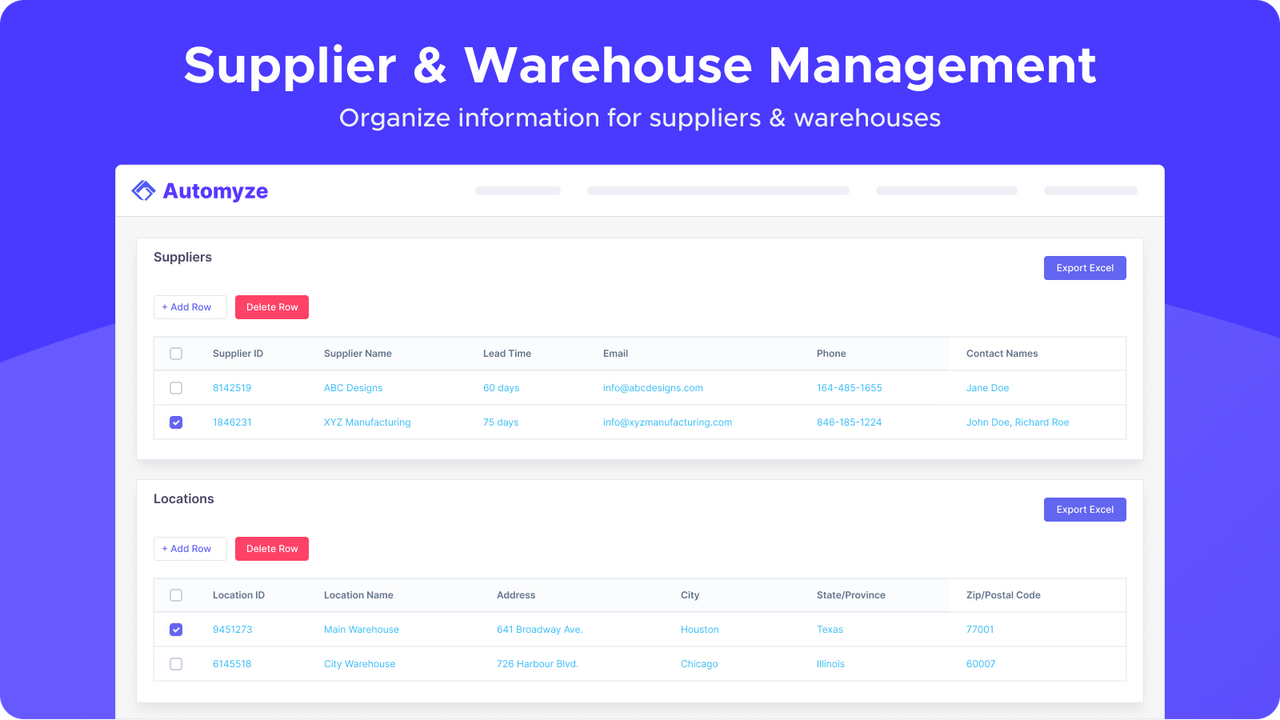 Organizar información para proveedores y almacenes