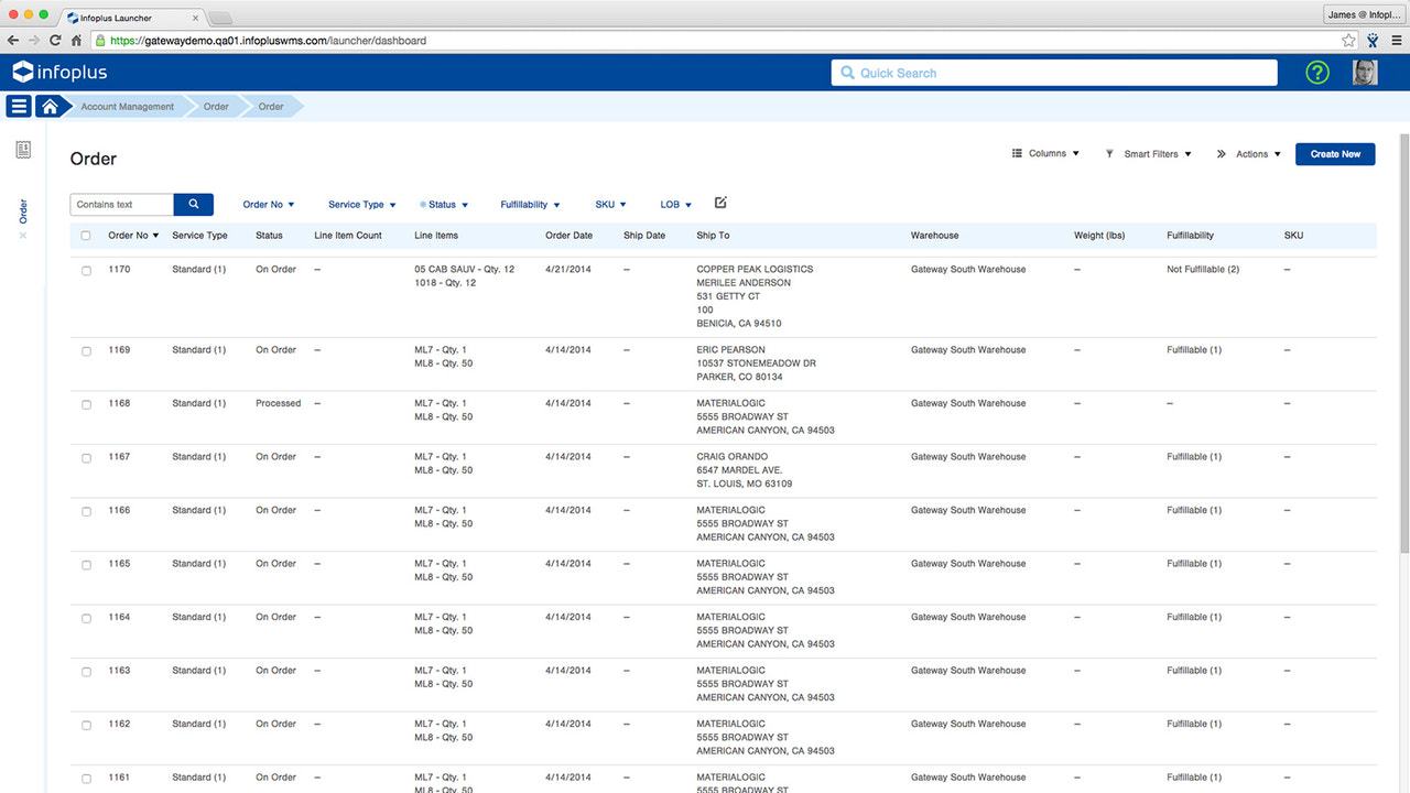 Table des commandes Infoplus