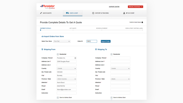 Purolator Screenshot