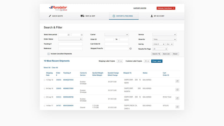 Purolator Screenshot