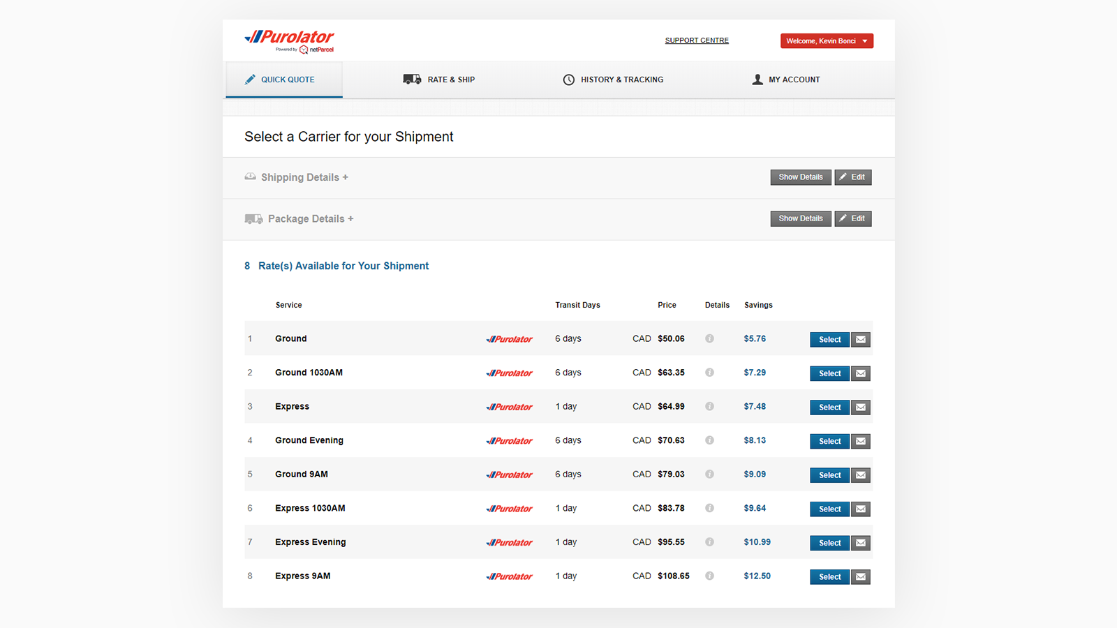 Purolator Screenshot