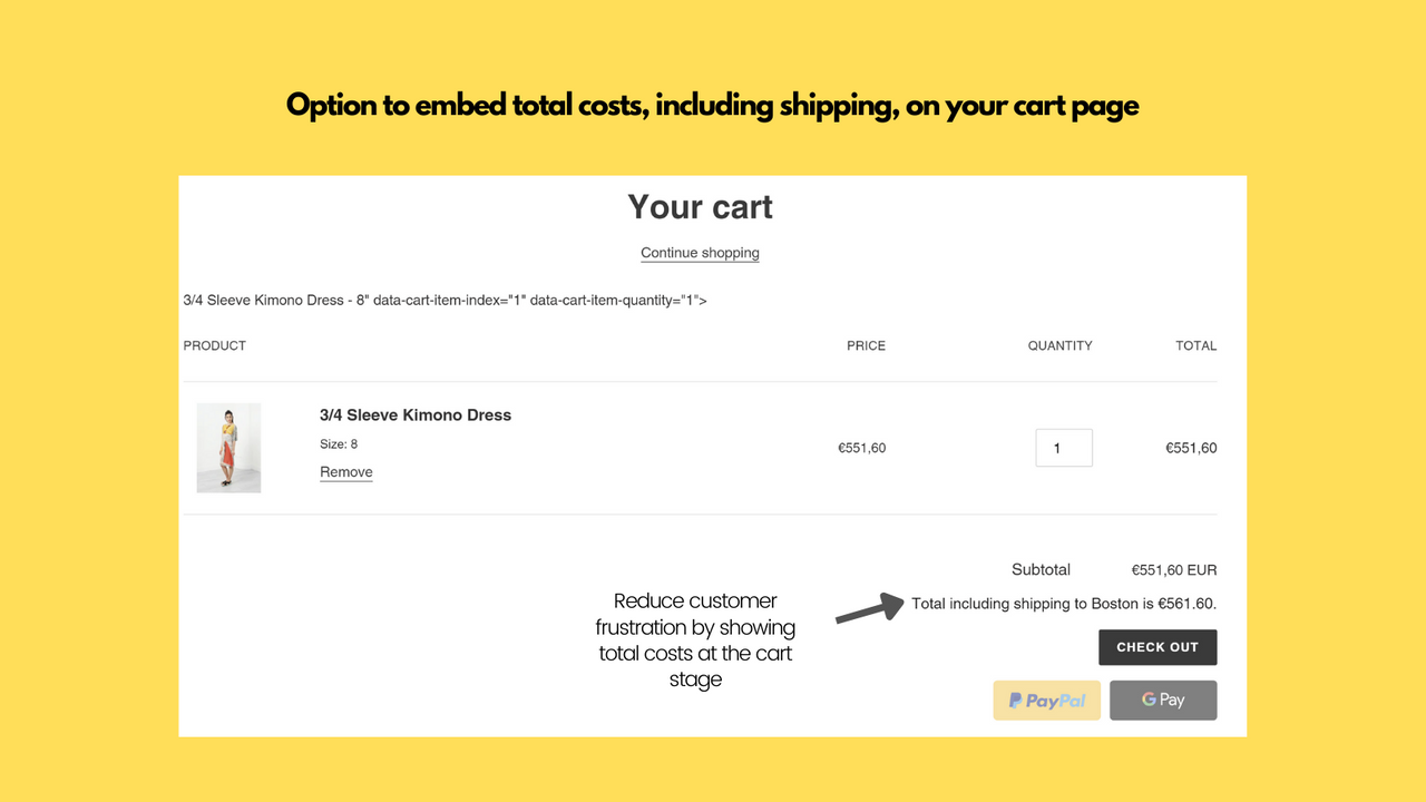 Opción para incrustar costos de envío en la página del carrito