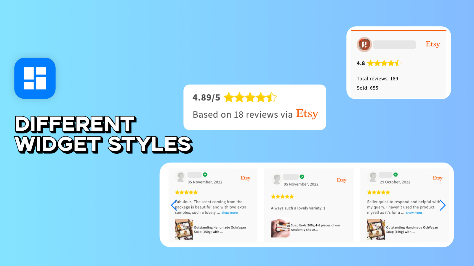 Etsy Reviews Importer - Different styles