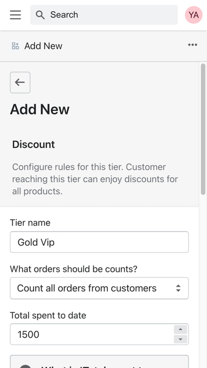Tiered discount detail page in mobile device
