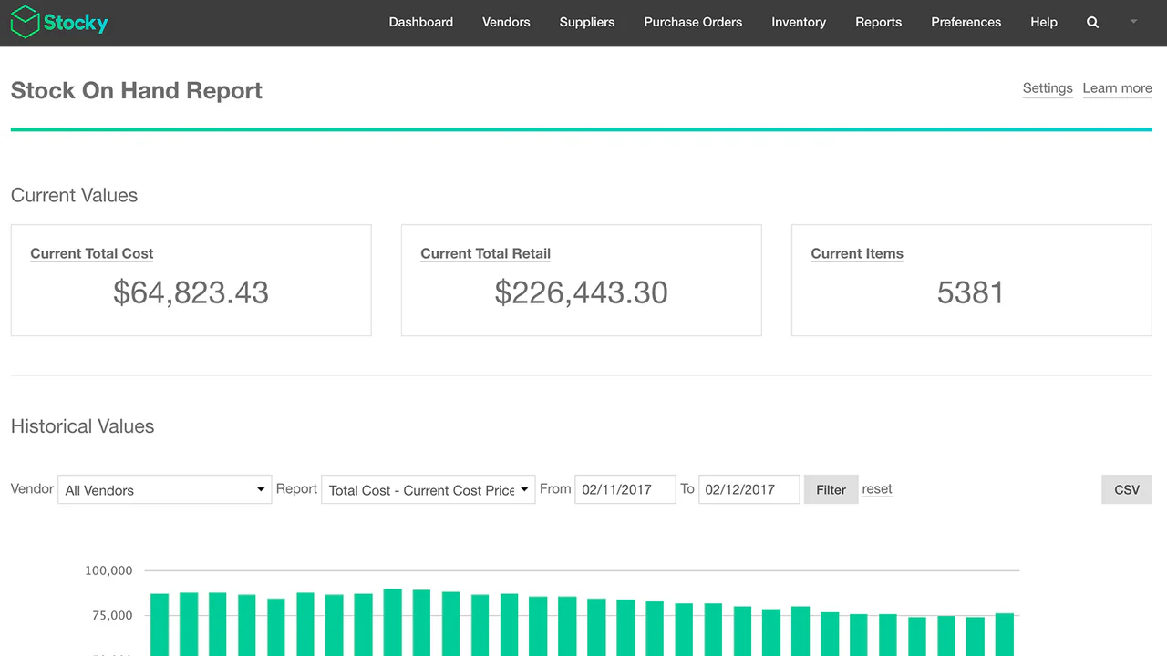 View a daily snapshot of your stock cost and retail value