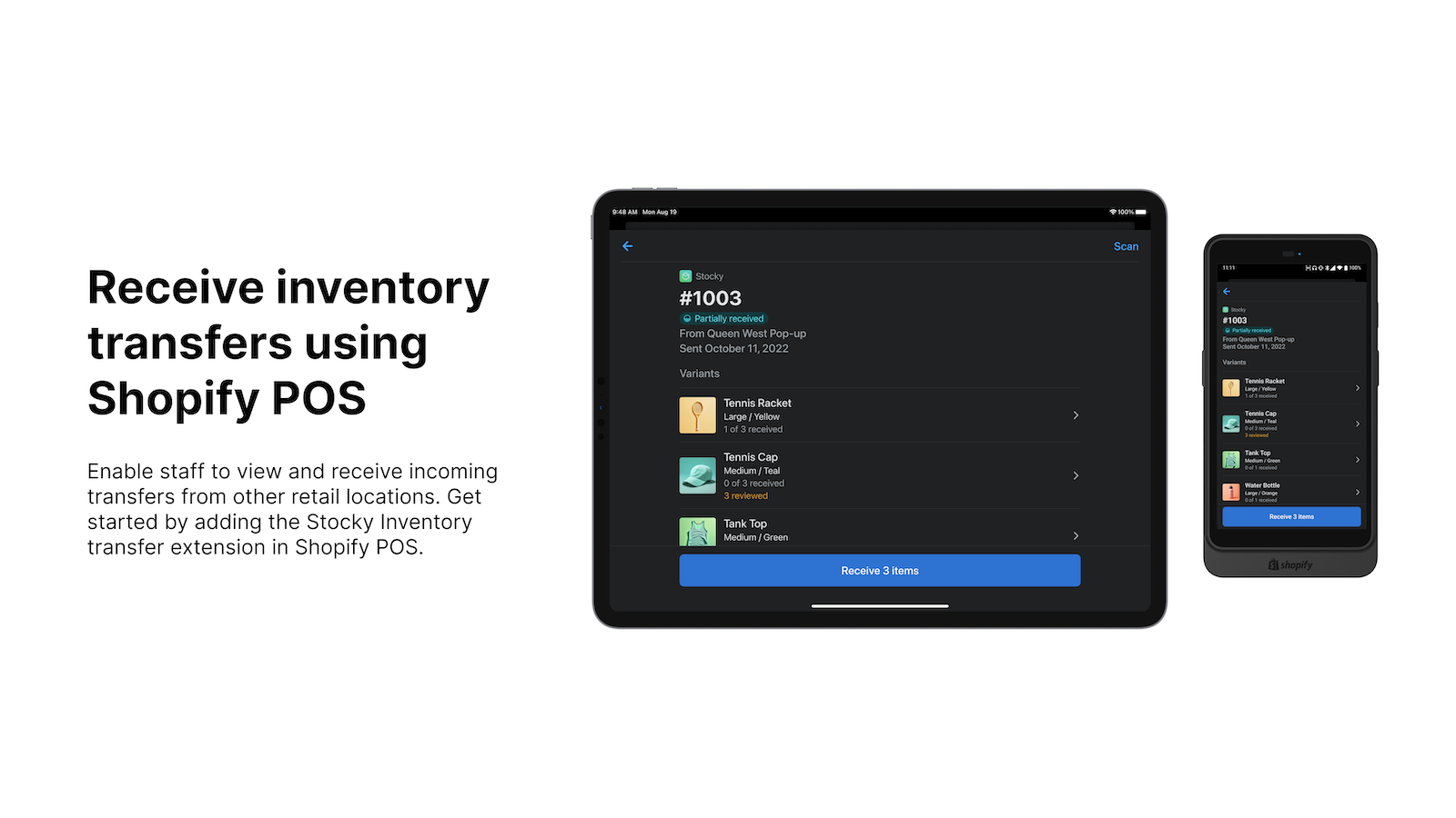 Receive inventory transfers using Shopify POS