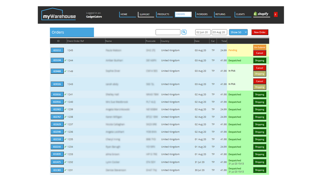 Orders are pulled into the warehouse system automatically