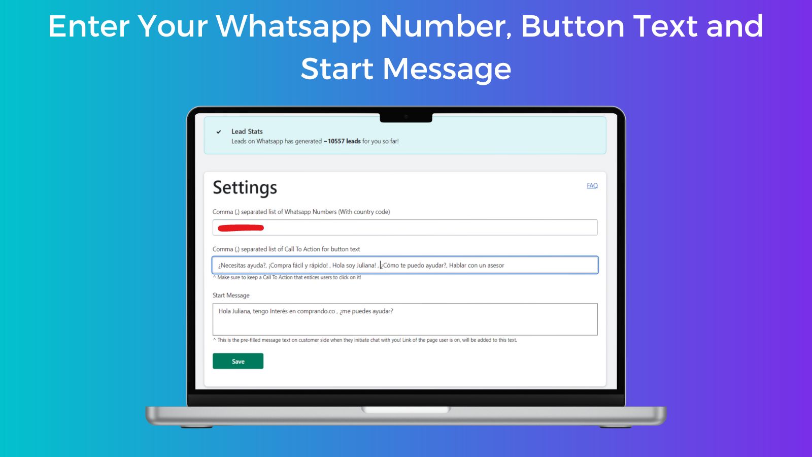 Paramètres du bouton Whatsapp