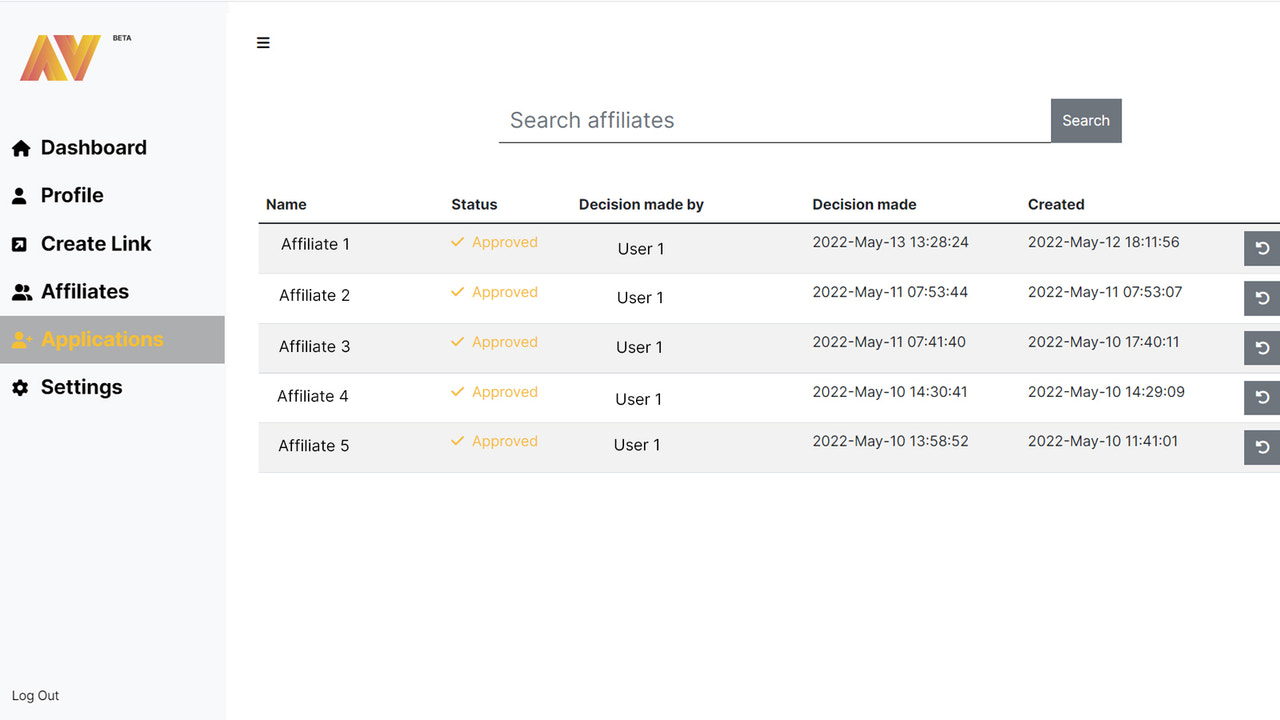 Quickly approve and disapprove new affiliates.