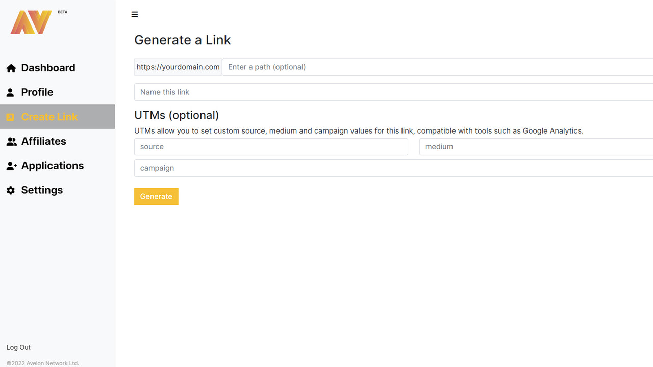 Build your own tracking links to give to affiliates.