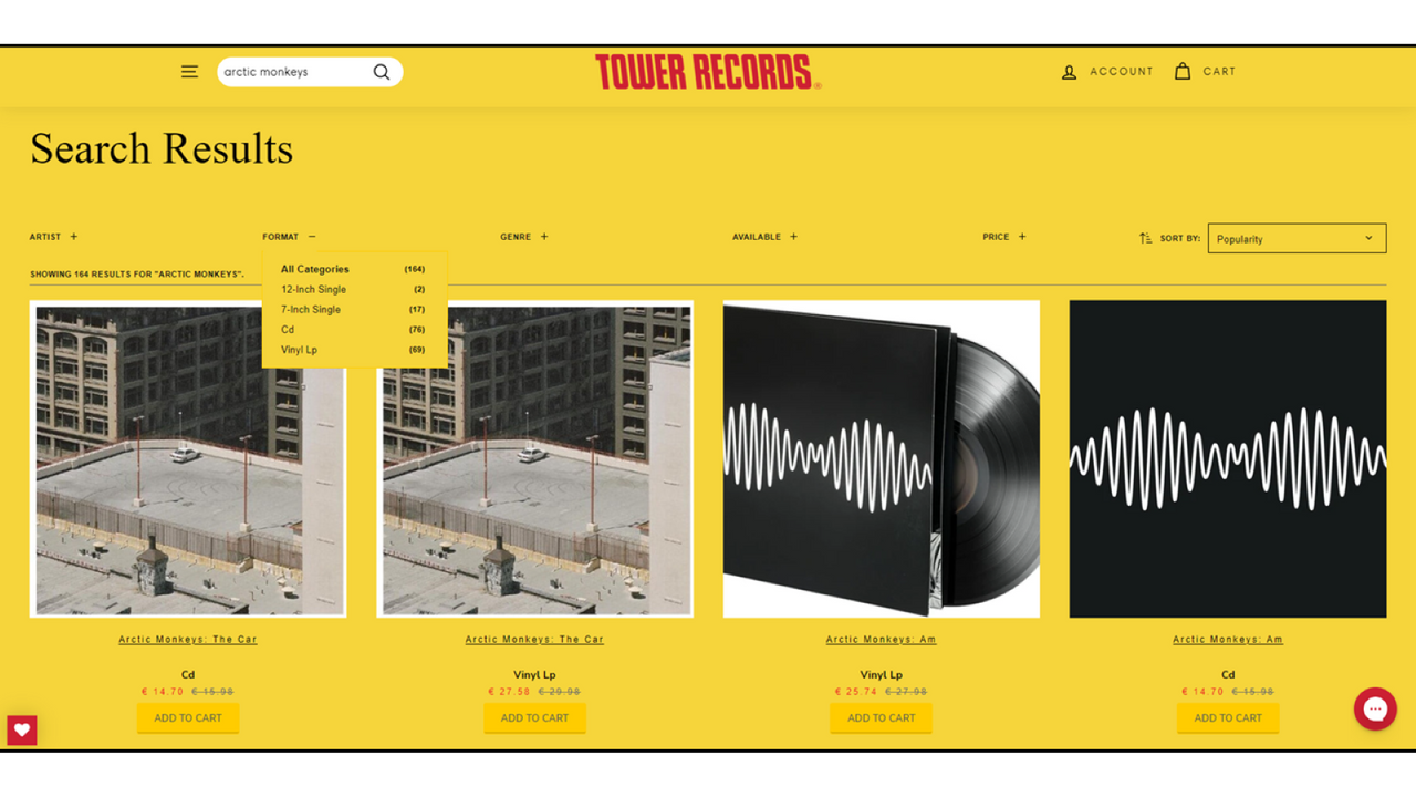 Filtering in Collecties voor Tower Records