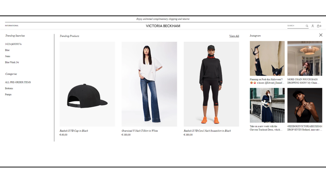 Autocomplete (inclusief Content Search) voor Victoria Beckham