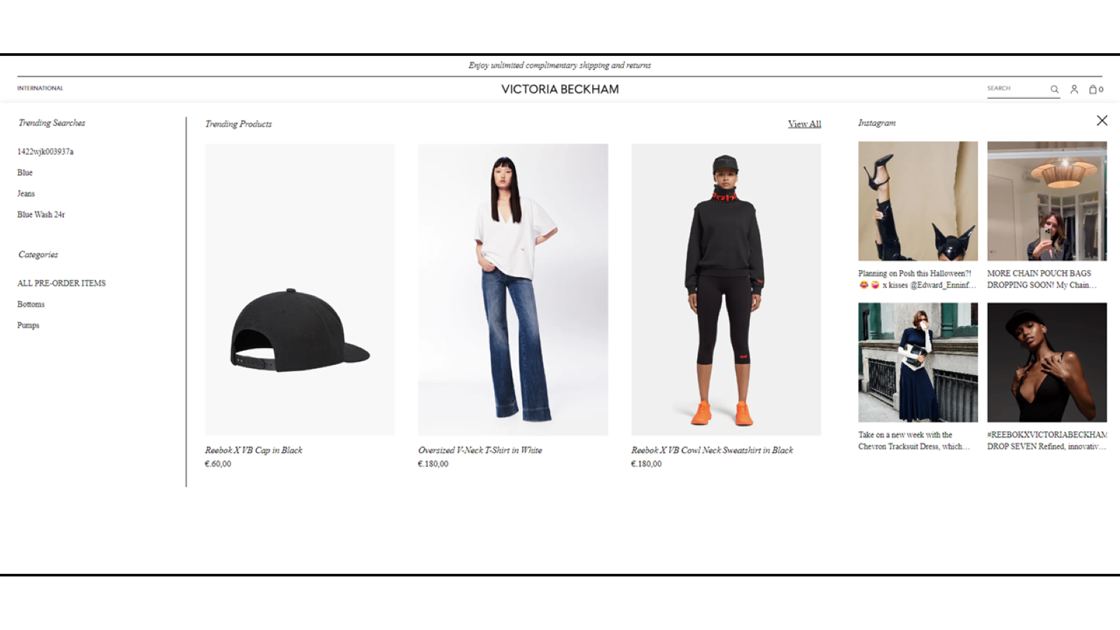 Autocomplete (inclusief Content Search) voor Victoria Beckham